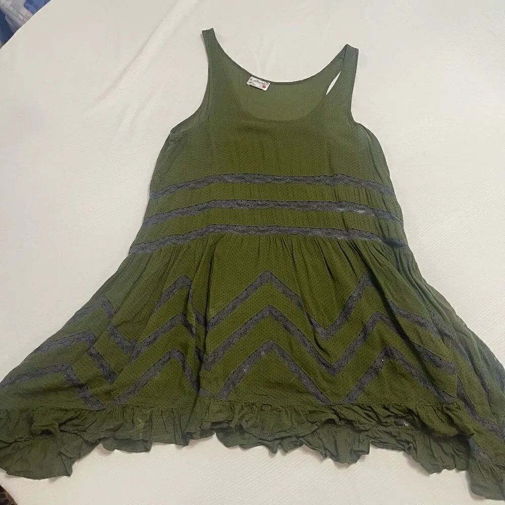 Intimately Free People Green Lace Trapeze Ruffle Swing Tank Top Size XS